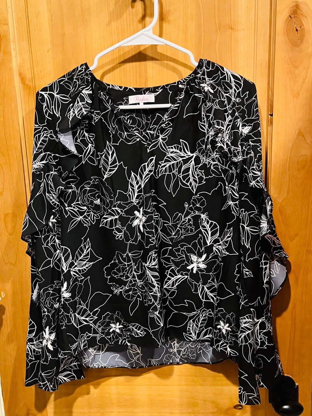 Parker Black & White Floral Cold-Shoulder Blouse